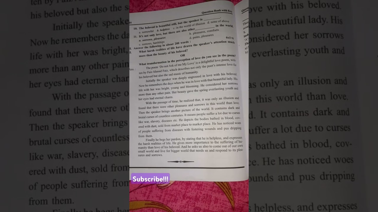 1st Puc English. Do not ask of Me, My Love Chapter notes!!!!!!!!!!