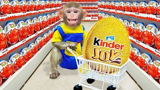 Bunbun goes shopping $1,000,000 Golden Kinder Joy Egg at supermarket | ANIMAL BUNBUN MONKEY