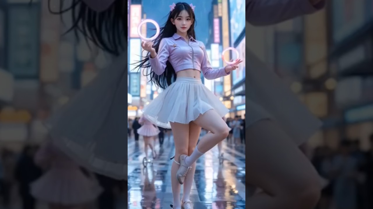 Three  Beautiful female performing her stunt 