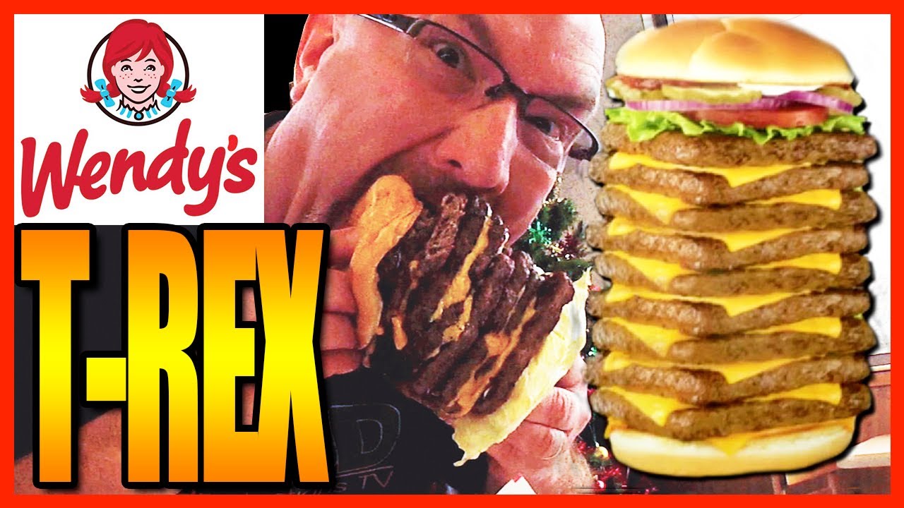 Wendy's T-Rex Burger Challenge 2770 Calorie Burger 9 Patties and 9 Cheese WHAT!!! | KBDProducti