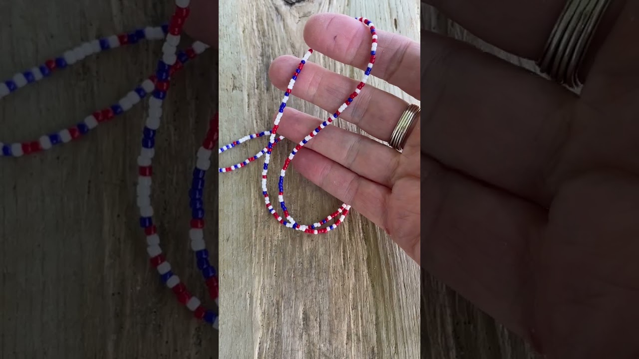 Red White and Blue Seed Bead Necklace  