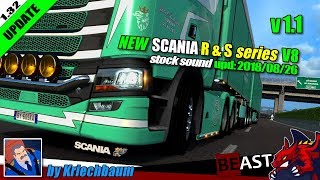 ["Euro Truck Simulator 2", "sound mod", "New Scania R & S series V8 stock sound v1.1", "by Kriechbaum"]