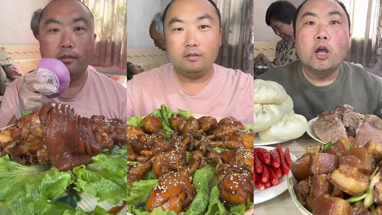 Mukbang # Part 227: Eat Sea Conch pig brain🧠 belly pork bone head pig #pork #eating #foodie #noodles
