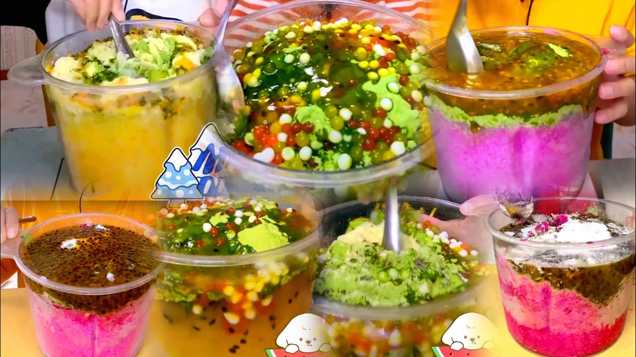 QIAN ICE EATING WITH MATCHA PASSION FRUIT MILK POWDER MIXED EATING ASMR COLLECTION