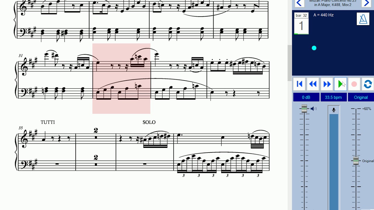 Mozart Piano Concerto No 23, Mov. 2, orchestral accompaniment