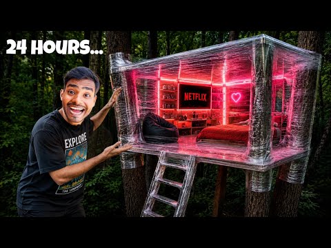  I Spent 24 Hours in a  Plastic Wrap Treehouse !