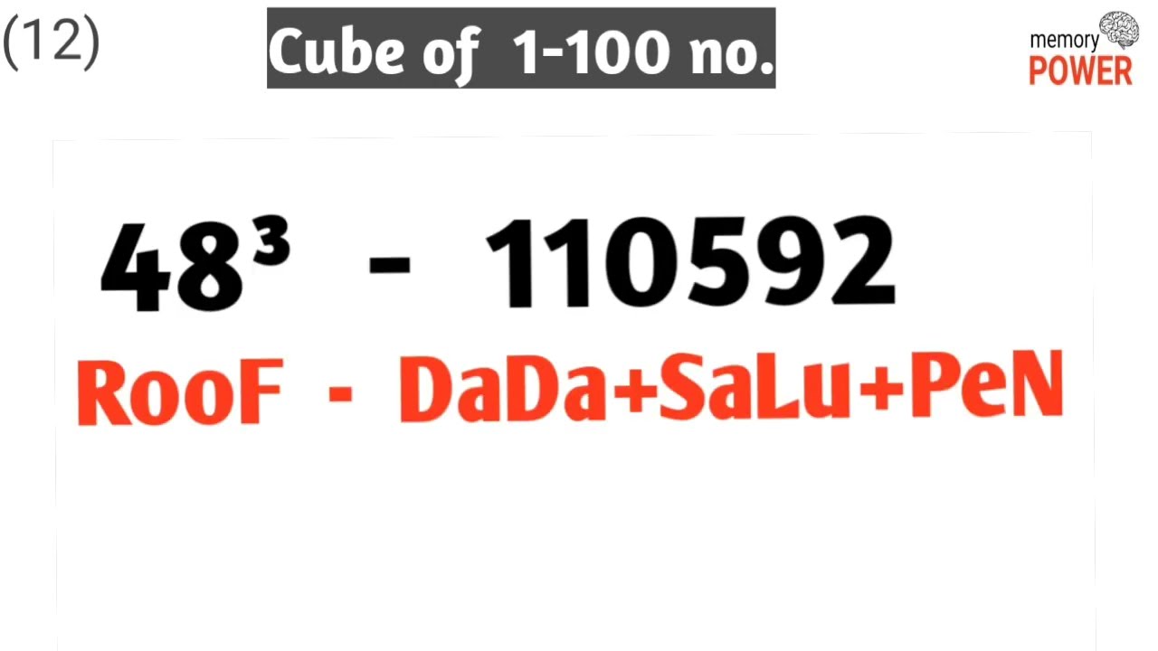 किसी भी नंबर का Cube कैसे याद करें। Memory improvement course series part-12