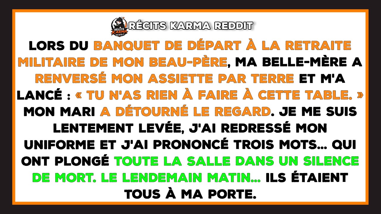 « Tu n’as pas ta place à cette table. » Mon assiette venait de fracasser le sol devant deux cents personnes, mais c’est cette phrase de ma belle-mère qui a figé la salle entière. J’étais en...