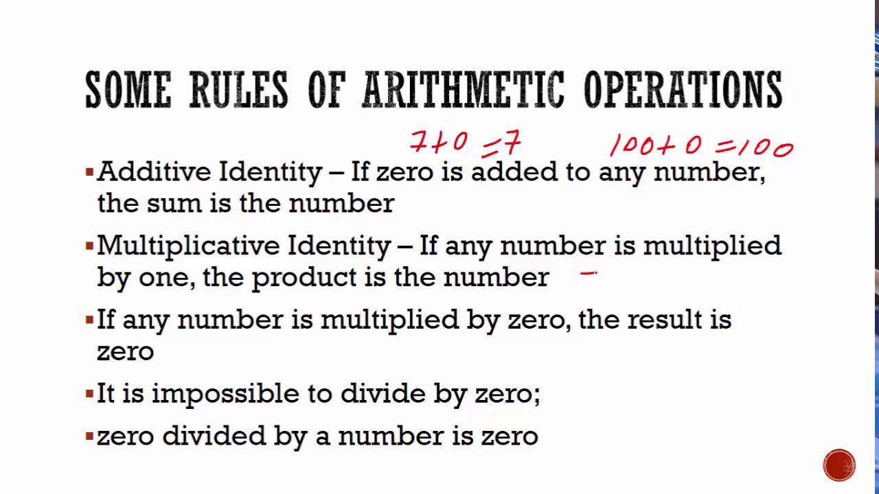 Additive and multiplicative identity rules of arithmetic operations