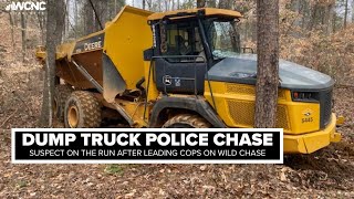 Suspect on the run after leading police on chase in stolen dump truck