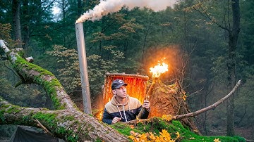 Building a Secret Underground Shelter with a Fireplace in the Wild Forest | Bushcraft