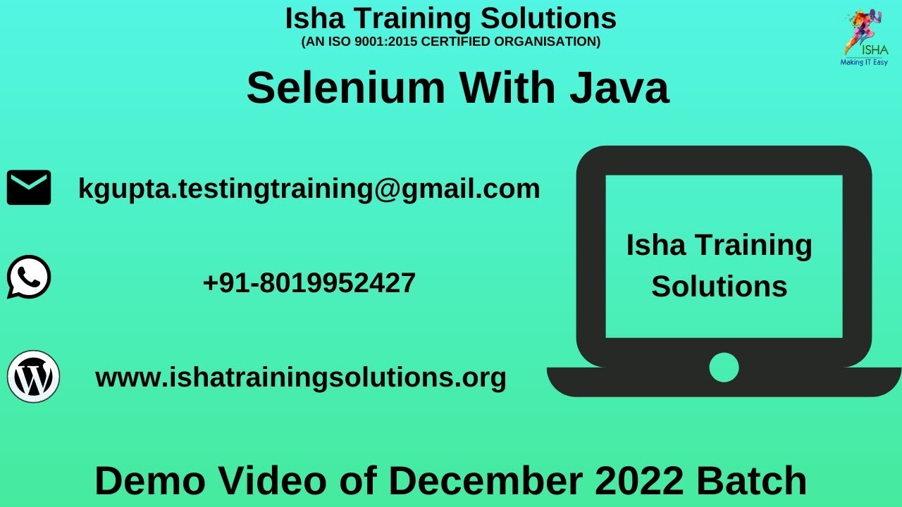 Selenium with Java Demo Video On 5th Dec 2022. Call or WhatsApp us on ...
