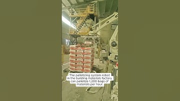 The palletizing robot in the building materials factory can palletize 1,200 bags per hour#automation