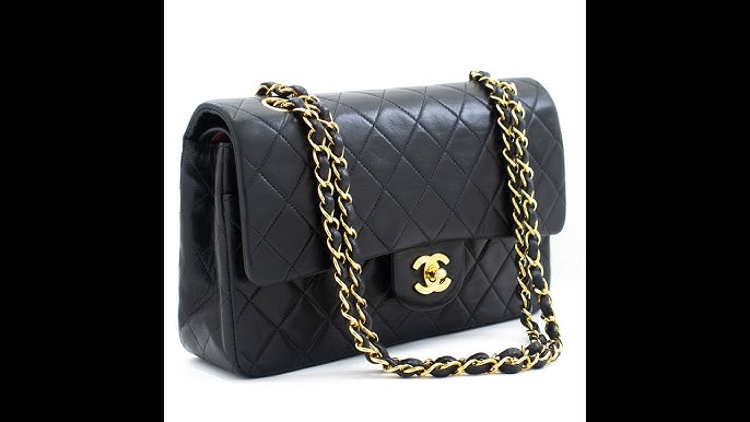 Vintage Chanel Kelly Medium Flap Bag Black Lambskin Gold Hardware