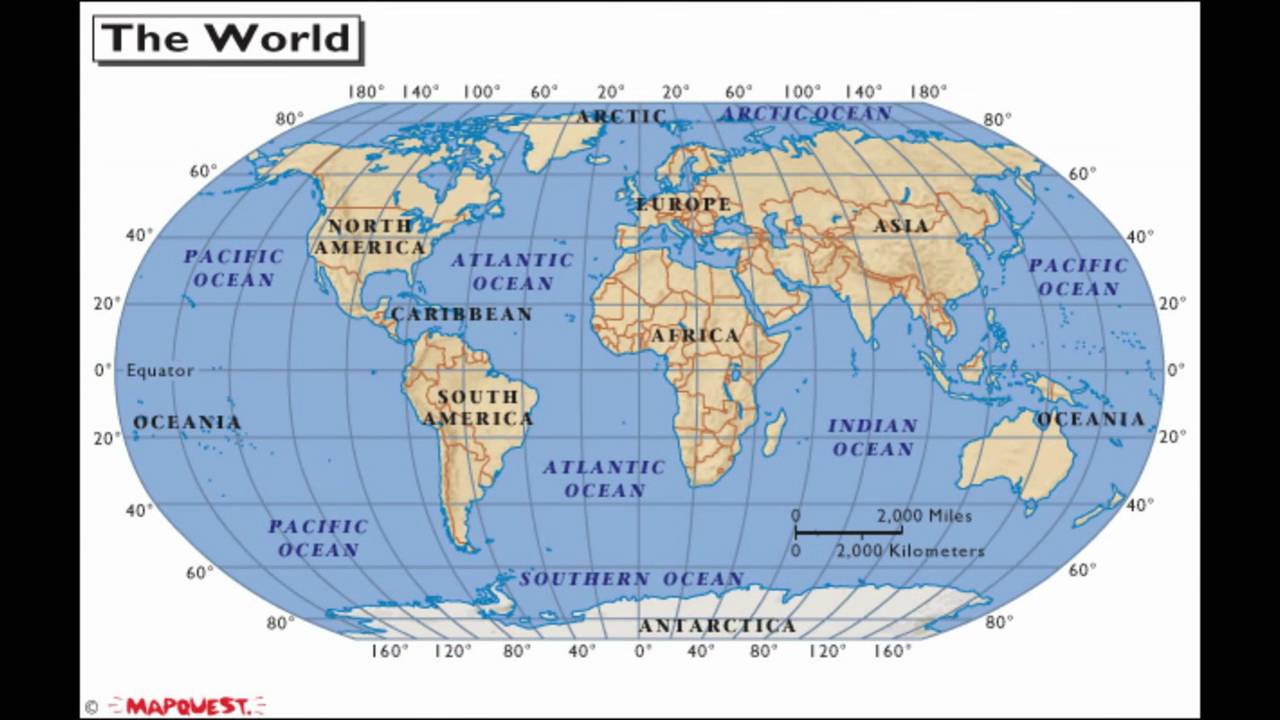 World Map Showing 7 Continents And 5 Oceans