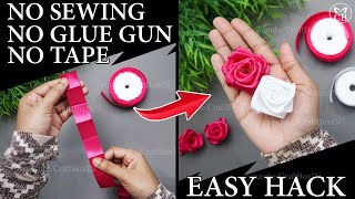 DIY Satin Ribbon Rose flowers | How to make ribbon rose | Ribbon decoration ideas | Ribbon hacks