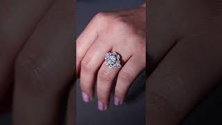 Oval Moissanite Bezel Engagement Ring | Beaded Halo Moissanite Cocktail Ring