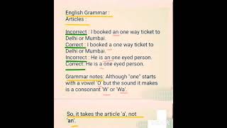 English Grammar notes : Articles......