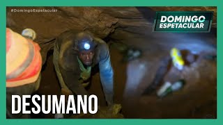 Homens passam dias inteiros rastejando dentro de túneis atrás de ouro em minas da África do Sul