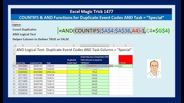 Excel Magic Trick 1477: COUNTIFS & AND Functions for Duplicate Event Codes AND Task = "Special"