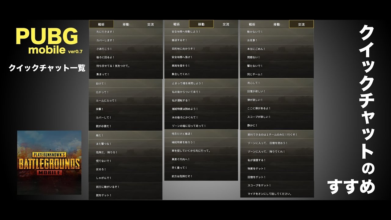 Pubgモバイル クイックチャットのすすめ Pubg Mobile Ver0 75 Youtube