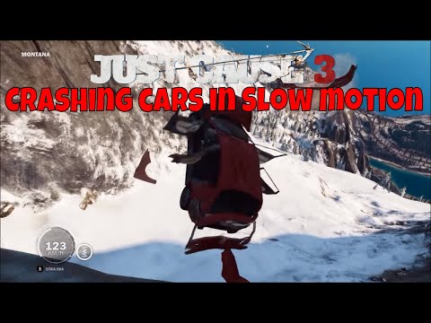 Just Cause 3 Crashing 5 cars off the highest mountain in Slow Motion