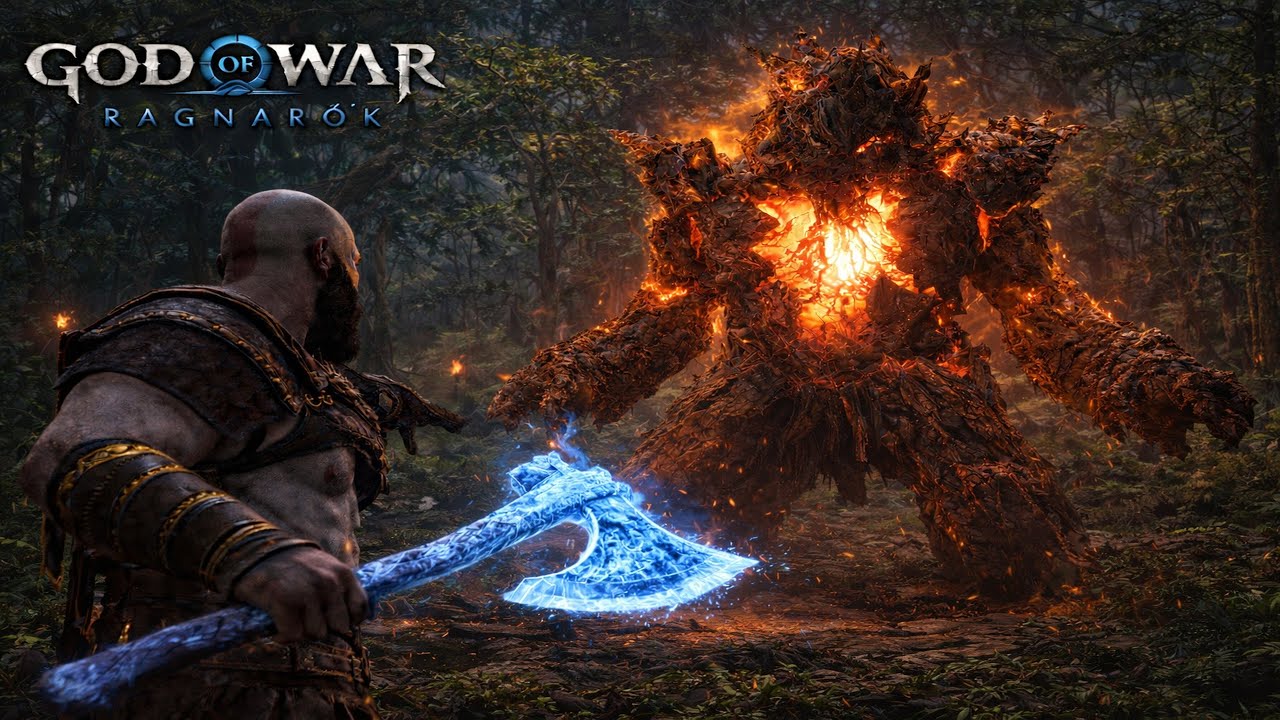 KRATOS vs FIRE ANCIENT  | Ice Axe vs Lava Beast – God of War Ragnarök .