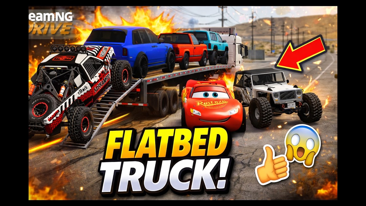 Flatbed Truck Mcqueen | Transportation with Truck - Pothole vs Car #20- BeamNG.Drive