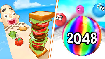️⛳ Sandwich Runner New Big Update VS Ball Run 2048 All Levels 4K HD