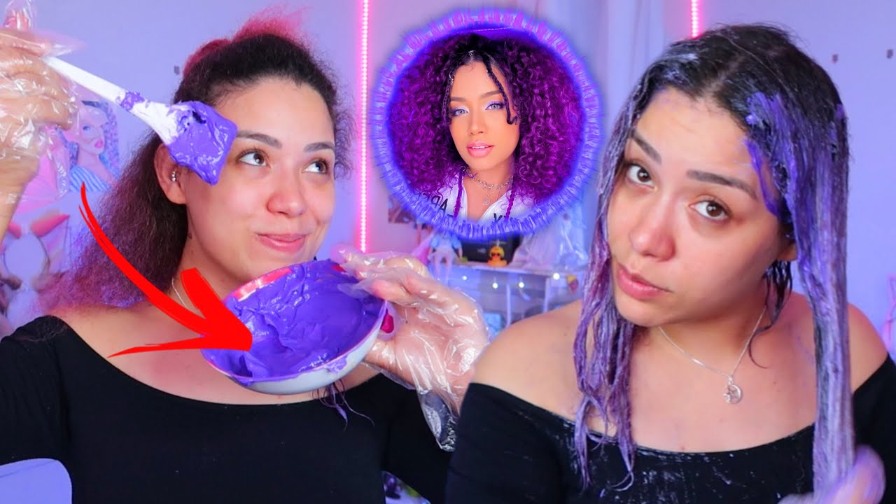 PINTEI MEU CABELO CACHEADO DE ROXO EM CASA