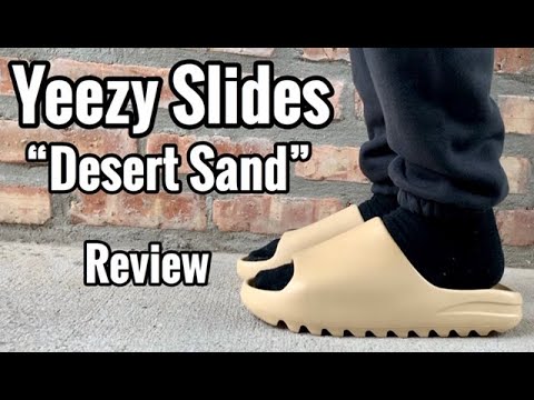 yeezy slides desert sand on feet