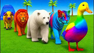Playing as Spideman in Long Slide Game with Cow Elephant Gorilla - 3d Animal Game - Funny 3d Animals