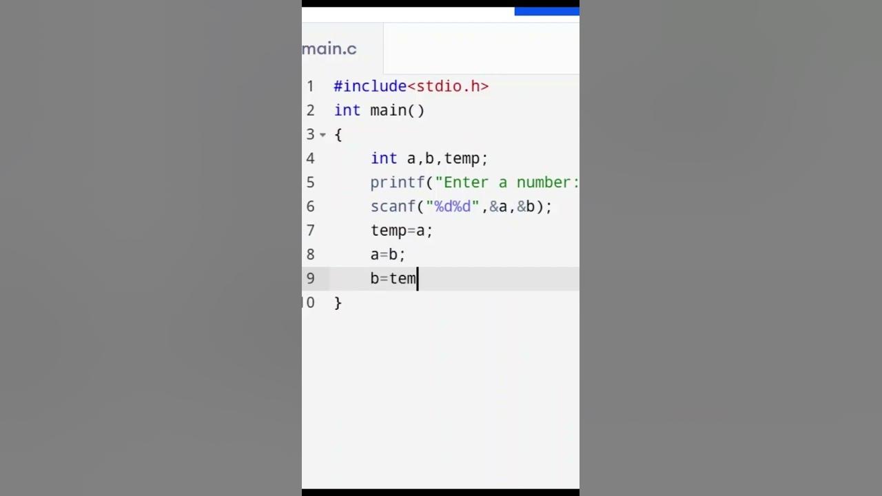 "Swapping Two Numbers Using a Temporary Variable in C" - YouTube