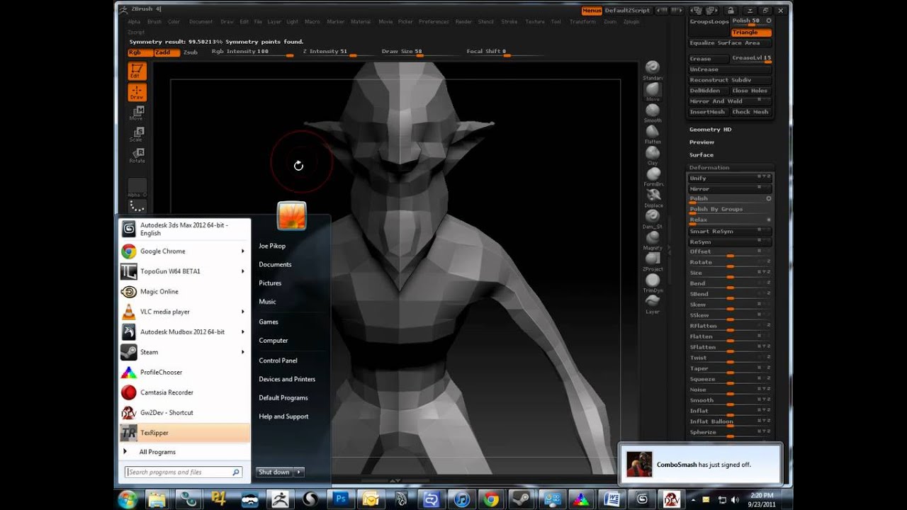 how to correct symmetry zbrush