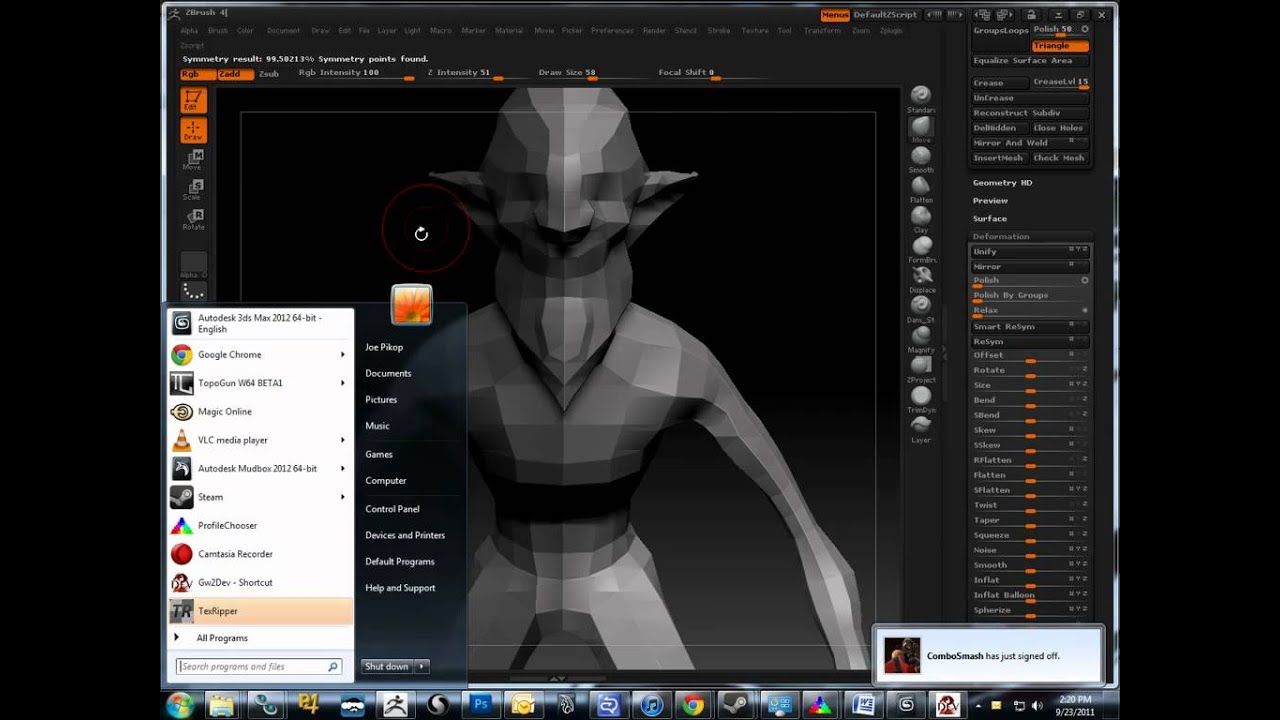 adjusting symetry in zbrush