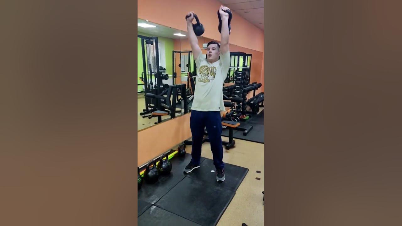 Kettlebell bench press 24 eg and 2 kettlebells of 16 kg each, press on loops with an elastic