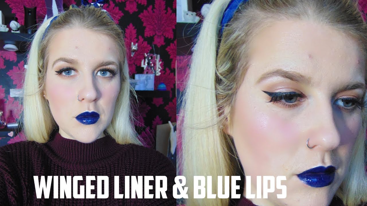 Winged Liner & Blue Lips (It's A Cute Look!) - YouTube
