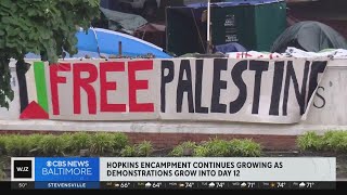 Johns Hopkins University encampment continues growing as demonstrations grow into day 12