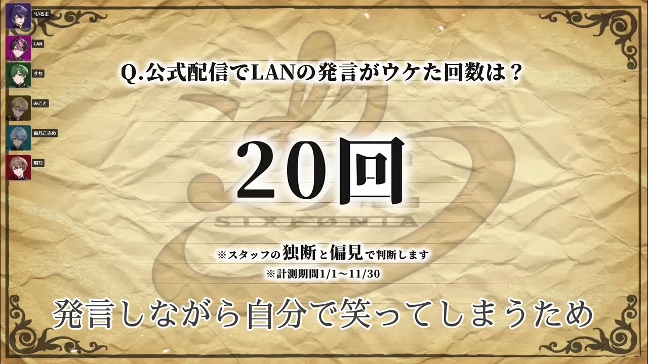 【シクフォニ切り抜き】Q. 公式配信でLANの発言がウケた回数は？