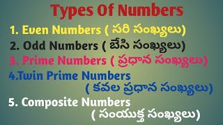 Types Of Numbers // Easy to learn  Even , Odd , Prime, Composite Numbers in Telugu