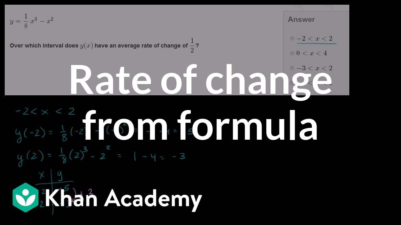 Worked Example Average Rate Of Change From Equation Video Khan Academy