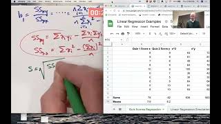 Linear Regression Quiz Scores Example with Spreadsheet Output