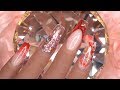 Acrylic Nails Tutorial - How To Encapsulated Red Glitter Acrylic Nails - Marble Nails