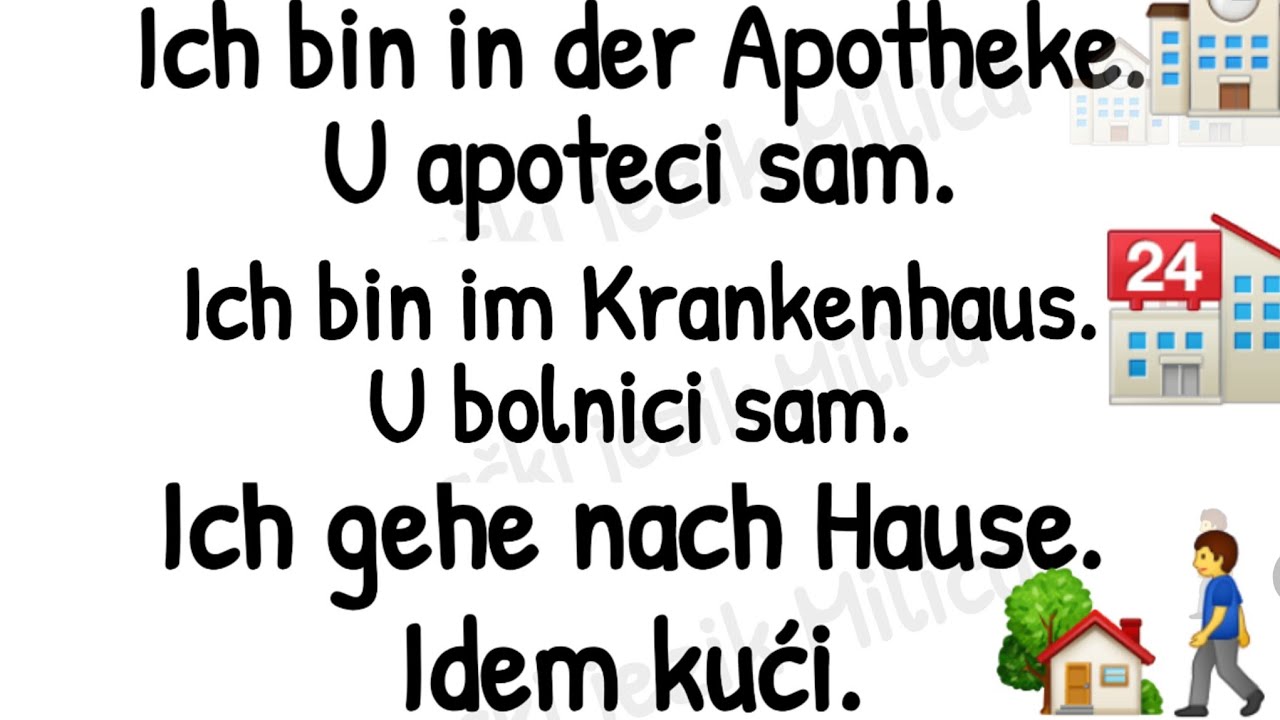 LAKE I JEDNOSTAVNE RECENICE / GDE ? U APOTECI SAM / U BOLNICI SAM