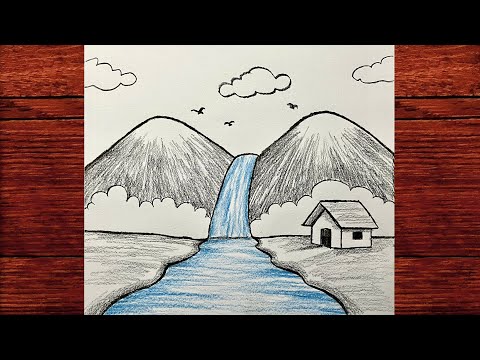 Çok Kolay Karakalem Manzara Resmi Çizimi Nasıl Yapılır - Çizim Mektebi Karakalem Çizimleri Adım Adım