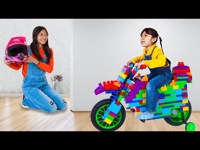 Wendy Maddie & Kaden Play Lego Motorcycle Racing Challenges class=