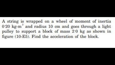 A string is wrapped on a wheel of moment of inertia and radius and goes through a light pulley to
