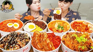 ASMR MUKBANG 편의점 핵불닭 미니!! 떡볶이 &amp; 핫도그 &amp; 김밥 FIRE Noodle &amp; HOT DOG &amp; GIMBAP EATING SOUND!