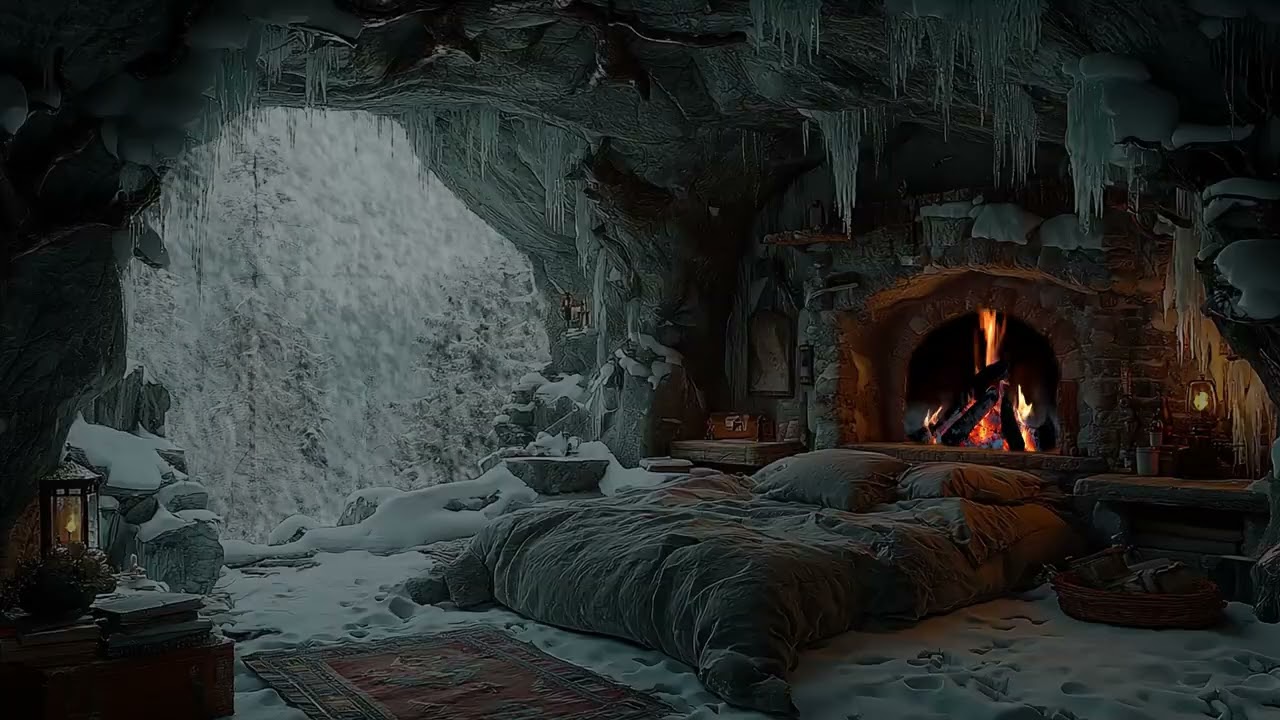 Silent Snowfall & Fireplace in a Cozy Cabin – Relaxing Winter Ambience for Deep Sleep & Focus
