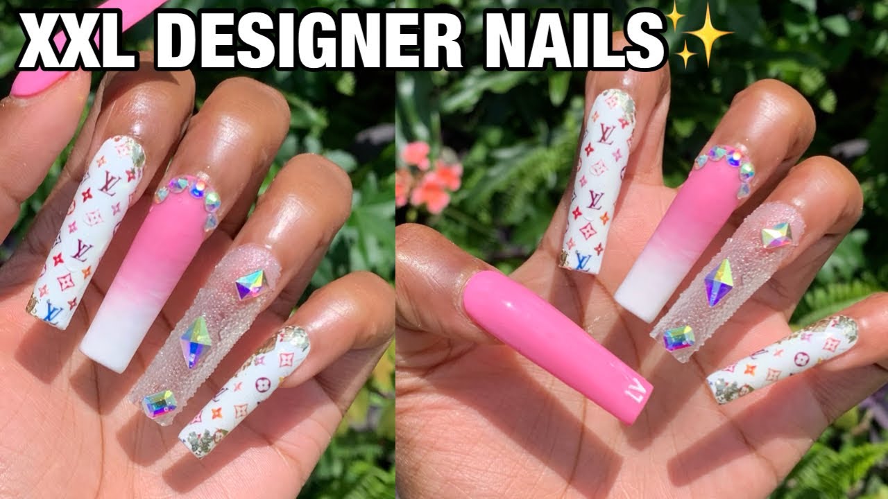 BEGINNER LOUIS VUITTON NAIL DESIGNS I EASY 3D DESIGNER NAILS I SUGAR  EFFECTS I TAPERED SQUARE SHAPE 